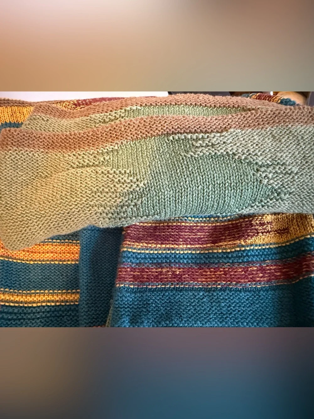 Territory Ahead Mens Large Teal Multicolor Southwestern Stripe Roll Neck Sweater